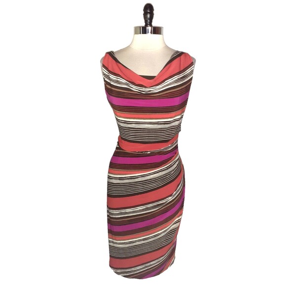 ANNE KLEIN Sz 14 Sheath Dress Brown Orange Purple Sleeveless Stretch Knee Length - Picture 1 of 5